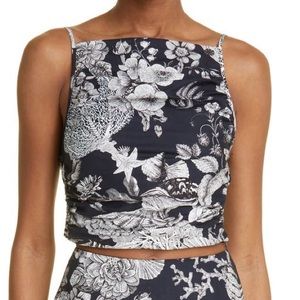 Lela Rose Floral Ruched Crop Cotton Tank Top